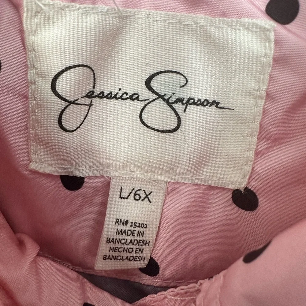 Jessica Simpson Girls Pink Polka Dot Trench Coat Size 6X | Hooded (1220)
